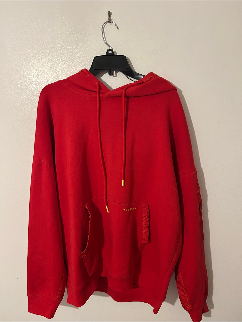 YoungLA Red Men's Crewneck Hoodie with Kangaroo Pocket